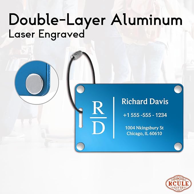 Luggage Tags for Suitcases 4 Pack: Personalized Luggage Tags for Backpacks & Bags Tags with Coustomizable Texts (Blue)