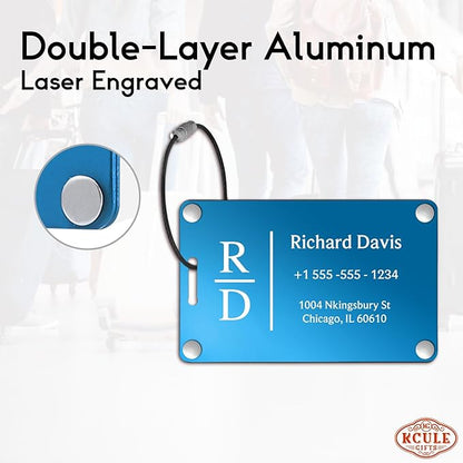 Luggage Tags for Suitcases 4 Pack: Personalized Luggage Tags for Backpacks & Bags Tags with Coustomizable Texts (Blue)