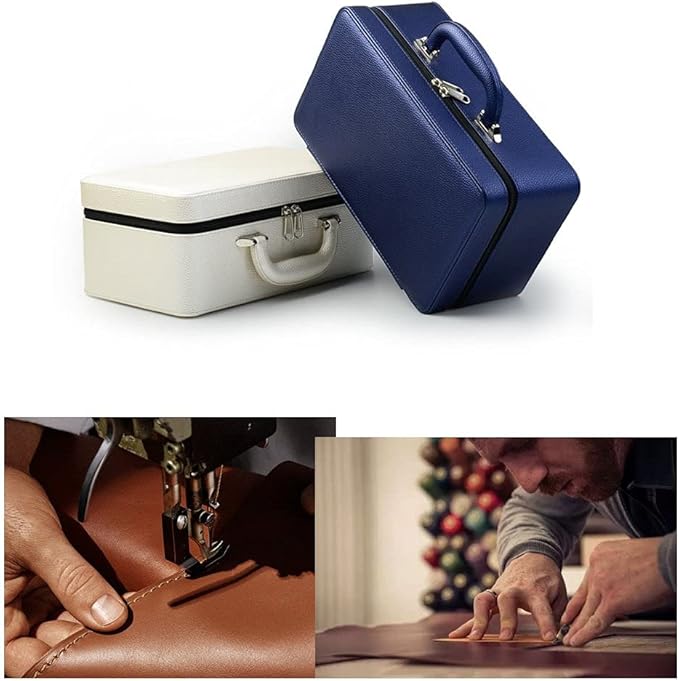 Oirlv Blue Leather Jewelry Box Handmade Travel Jewelry Organizer Storage Case Holder For Girl Lady Earring,Ring,Necklace,Pendant,Watch,Bracelet.(3 layers)