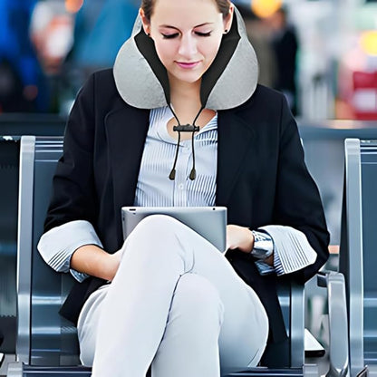 Travel Neck Pillow for Airplane – 100% Pure Memory Foam Neck Support Pillow with Breathable & Washable Cover, Fleight Kit with 3D Contoured Eye Mask, Earplugs & Carry Bag for Comfortable Sleep