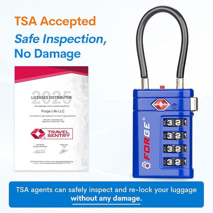 Forge TSA Approved Luggage Locks 4 Digit Combination TSA Travel Locks with TSA008, Open Alert Indicator, Zinc Alloy Body for Luggage, Suitcase, Backpack, and More. 3 Color 6 Locks.