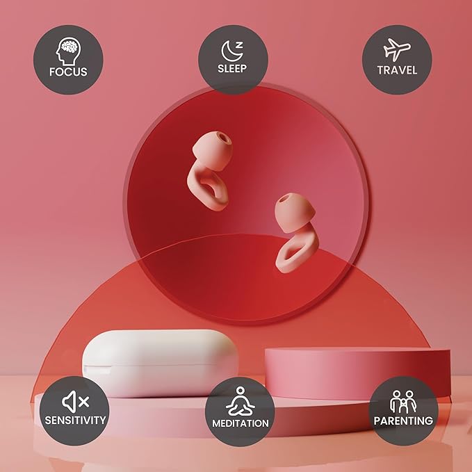 Zenz Unwind Ear Plugs for Sleeping Noise Reduction - Comfy Reusable Soft Silicone Earplugs for Focus, Study, Work - 8 Pair Eartips in XS/S/M/L - 27dB Hearing Protection with Storage Case - Mystic Pink