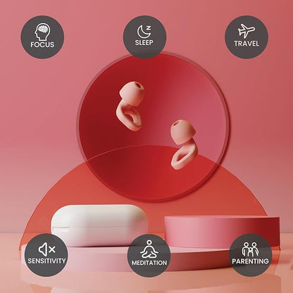 Zenz Unwind Ear Plugs for Sleeping Noise Reduction - Comfy Reusable Soft Silicone Earplugs for Focus, Study, Work - 8 Pair Eartips in XS/S/M/L - 27dB Hearing Protection with Storage Case - Mystic Pink