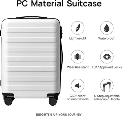NINETYGO Medium Checked Luggage 24 Inch, Checking In Luggage with Smooth Spinner Wheels, Lightweight, Hard Shell PC Suitcase, Lightweight Travel Luggage, TSA Approved (Lily White, Rhine Basic)