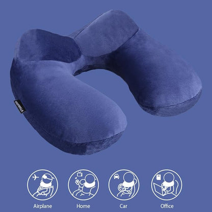 urophylla Inflatable Travel Pillow for Airplane, Soft Velvet Inflatable Travel Neck Pillow for Airplanes, Train, Car, Home and Office with Packsack & Comfortable Velvet - Blue