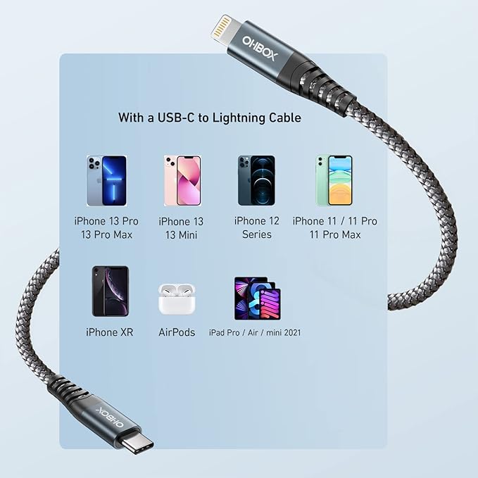 ohbox USB C to Lightning Cable 3Pack 6FT iPhone Fast Charger Cable USB-C iPhone Charging Cord Compatible with iPhone 14 13 13 Pro Max 12 12 Pro Max 11 XS XR X 8 iPad