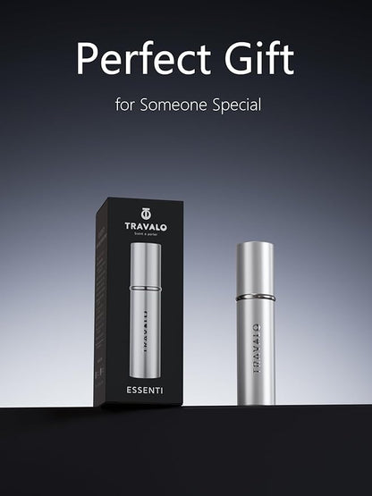 Refillable Perfume Atomizer, Bottom Filling Fragrances Perfume Bottle, Mini Cologne Dispenser, Travel sized, Portable Sprayer for Women Men, Gift (ESSENTI, SILVER)