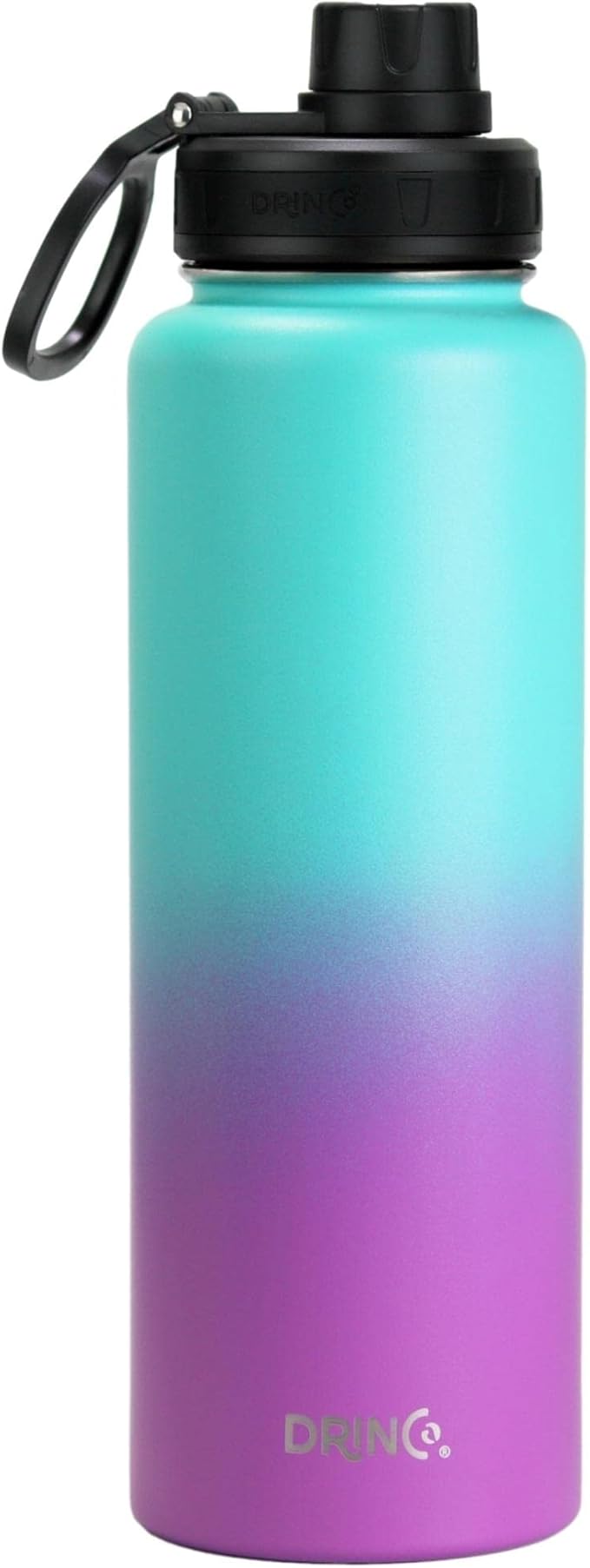 DRINCO Stainless Steel Water Bottle Spout Lid Vacuum Insulated Double Wall Water Bottle Wide Mouth (40oz 32oz 22oz 18oz 14oz) Leak Proof Keep Cold Sport Camping Hiking (40 oz, 40oz Ombre Fuchsia Teal)