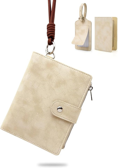 Passport Wallet for Travel, Luxury Vegan Leather RFID Blocking Passport Holder & luggage tag for Women Men, Wristlet Wallet with Zipper Pocket, Couple Travel Essentials