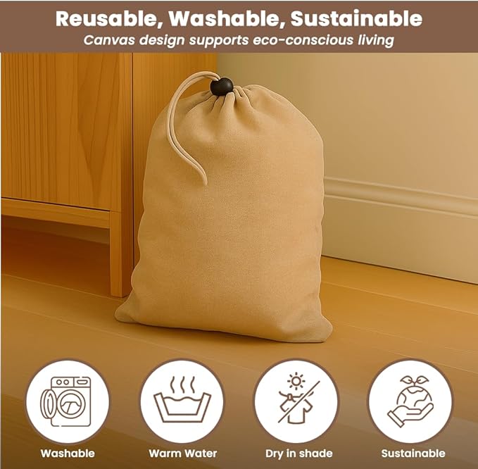 LFH Cotton Rich Shoe Storage Bags with Drawstring, Dustproof Breathable Reusable Organizer, Perfect For Travel, Dorm, Hotel, College, Gym, Easy to Carry, Machine Washable 12"x17" (Pack of 2) - Beige
