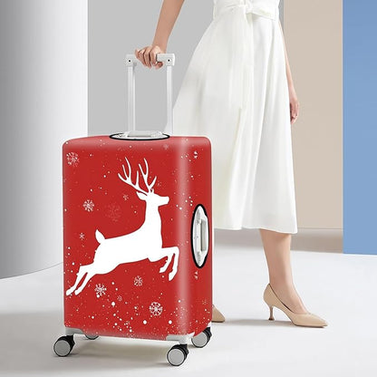 Red Christmas Deer Luggage Cover – Reindeer Suitcase Protector, Stretchable Waterproof Holiday Travel Luggage Sleeve,XL