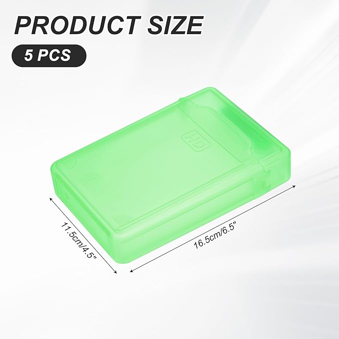 PATIKIL 6.5" x 4.5" Hard Drive Disk Case, 5Pcs Plastic Hard Disk Storage Box Portable Anti-Static Case for 3.5" External SSD HDD, Green