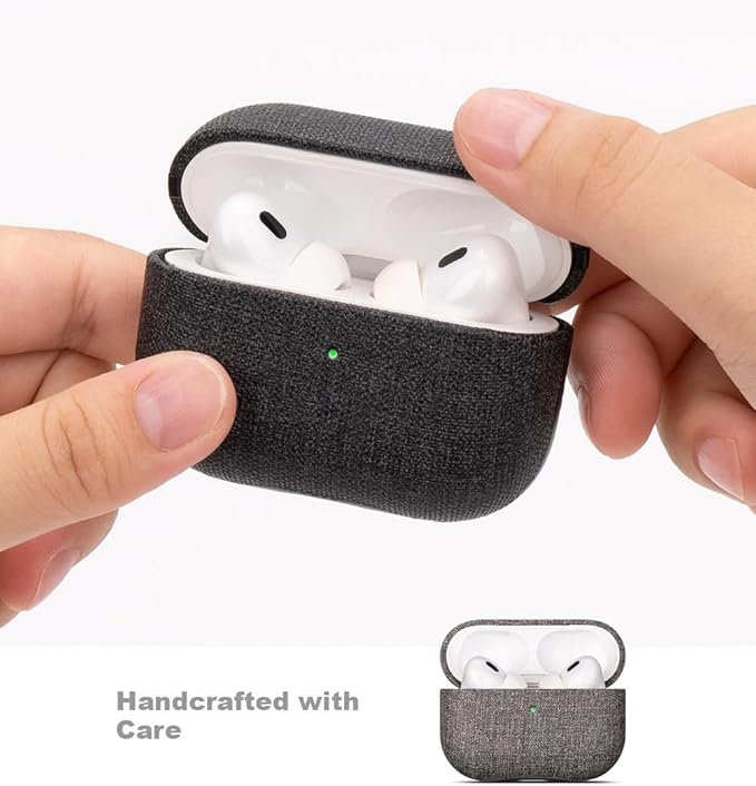 LOPIE Case for AirPods Pro 2nd Generation - Handmade AirPods Pro 2 Case Cover with Lanyard - Made of Vegan Leather - Canvas Style - Protective Hard Shell Cover - Wireless Charging Compatible - Gray