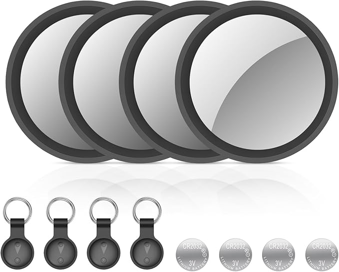 iXTRA New Air Tracker Tag-4Pack with Holder, Bluetooth Item Finder Work with Apple Find My APP (iOS Only), Easy Battery Replacement, Smart Keys Finder and Item Locator for Keys,Wallet,Pet (4 Black)
