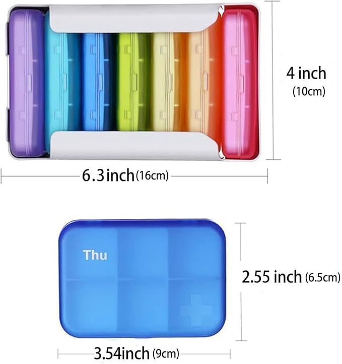 7 Piece Set Pill Organizer 6 Times a Day, Weekly Daily Travel Medicine Organizer Portable 7 Day 42 Compartments Pill Box with Moisture-Proof Pill Case Travel Pill Container for Vitamins,Supplements