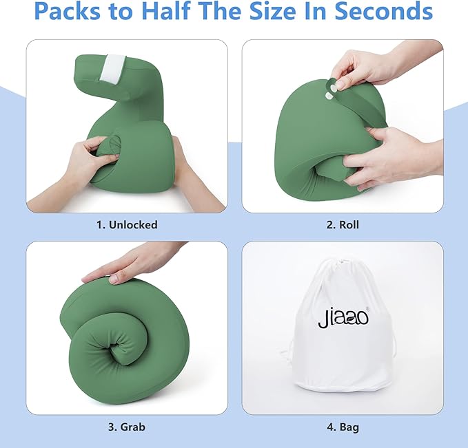 jiaao Neck Pillow Airplane, Memory Foam Travel Neck Pillows for Long Flight, 3D Eye Masks, Ear Plugs and Portable Drawstring Bag, Napping Pillow for Home, Road Trips, Sleep Rest and Travel Use