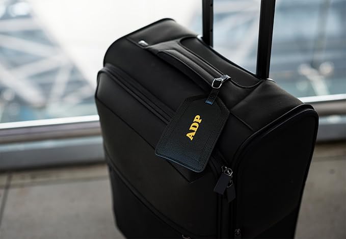 Personalized Monogrammed Black Leather RFID Passport Wallet and Luggage Tag