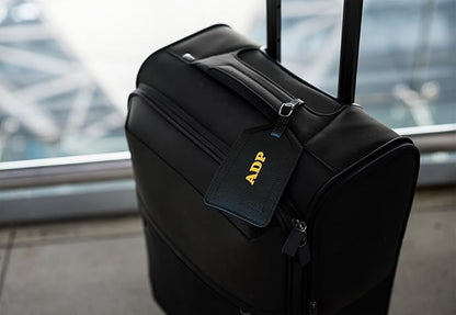 Personalized Monogrammed Black Leather RFID Passport Wallet and Luggage Tag