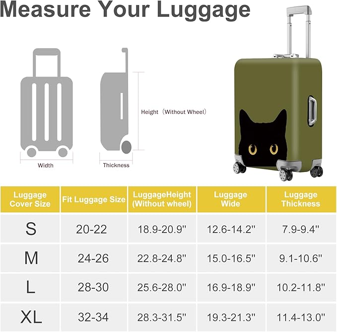ANNA QUEEN Peeking Black Cat Luggage Cover, Cute Cat Eyes Design Suitcase Protector, Stretchable Washable Travel Sleeve for 20-22 Inch Luggage