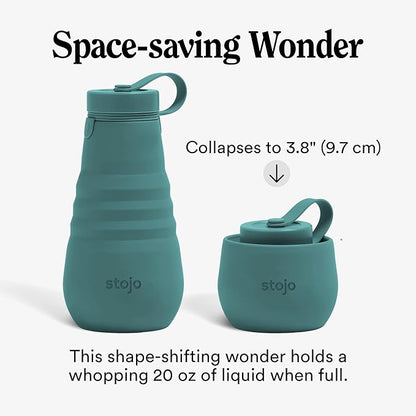 STOJO Collapsible Sports Water Bottle - Leak-Proof Reusable Silicone Travel Cup for Hot & Cold Drinks - Microwave & Dishwasher Safe - AS SEEN ON TODAY SHOW - Parent (Eucalyptus)