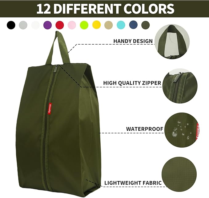 6pcs Portable Shoe Organizer, Travel Pouches with Zipper, Golf Shoe Bags, Clothes Bags, Soccer Cleats Bag, Shoe Pouch for Gym, Waterproof, Odor-Resistant (Dark Green)