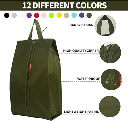 6pcs Portable Shoe Organizer, Travel Pouches with Zipper, Golf Shoe Bags, Clothes Bags, Soccer Cleats Bag, Shoe Pouch for Gym, Waterproof, Odor-Resistant (Dark Green)