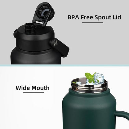 BJPKPK 87oz Insulated Water Bottle with Handle, Large Dishwasher Safe 2/3 Gallon Water Bottle, BPA Free Water Jug, Wide Mouth Metal Flasks with Anti-slip Bottom, Keep Cold & Hot,Blue & Black