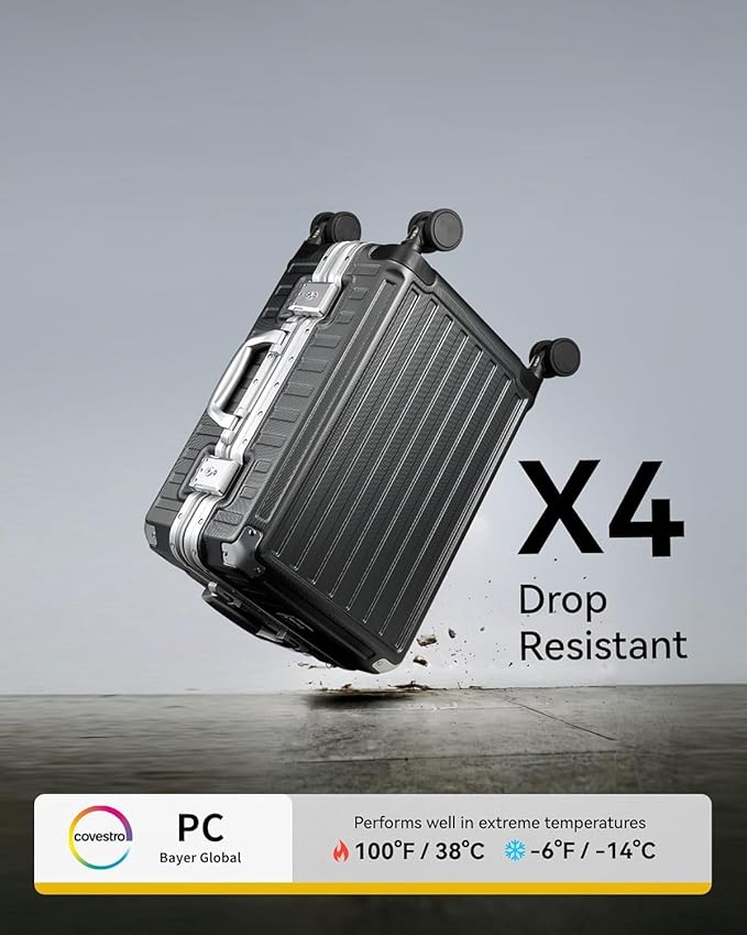 LUGGEX Checked Suitcase with Spinner Wheels, 8010S Aluminum Frame Zipperless Polycarbonate Hard Shell Suitcase (ZX-Core, Silver, 28 Inch)