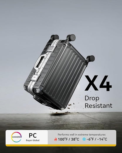 LUGGEX Checked Suitcase with Spinner Wheels, 8010S Aluminum Frame Zipperless Polycarbonate Hard Shell Suitcase (ZX-Core, Silver, 28 Inch)