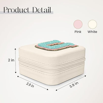 SANDJEST Personalized Jewelry Box, White Travel Jewelry Box with Initial U, Small Monogrammed Jewelry Case Organizer for Girls Women Teen Kids, Mini Travel Essentials Gifts for Birthday Christmas