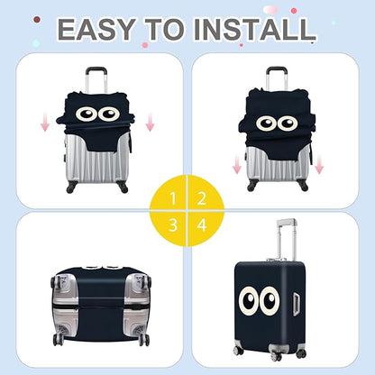 ANNA QUEEN Navy Blue Cartoon Eyes Luggage Cover, Funny Suitcase Protector for 20-22 Inch Luggage, Stretchable & Washable Travel Cover, Cute, Durable & Easy to Spot