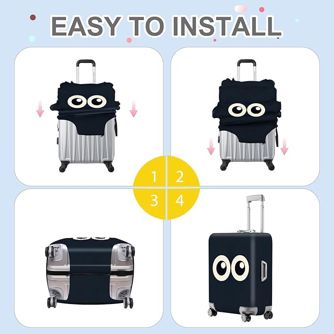 ANNA QUEEN Navy Blue Cartoon Eyes Luggage Cover, Funny Suitcase Protector for 28-30 Inch Luggage, Stretchable & Washable Travel Cover, Cute, Durable & Easy to Spot
