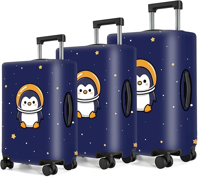 Space Penguin Luggage Cover, Washable Cute Astronaut Penguin Suitcase Cover, Travel Suitcase Protector Anti-scratch Bag Cover,XL