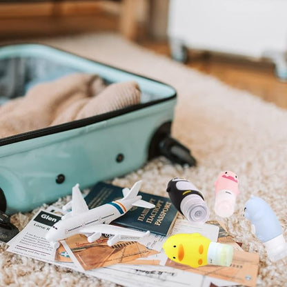 Cute Silicone Travel Size Bottles Set for Toiletries, BPA Free, Leak Proof Squeezable Travel Containers With Built-in Labels, TSA Approved Refillable Travel Essentials Accessories (4pcs)