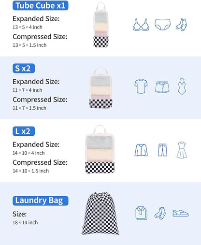 Narwey 6 Set Compression Packing Cubes for Travel Kids Women Carry on, Packing Organizers Bag for Backpack Luggage Suitcase Duffle Bags