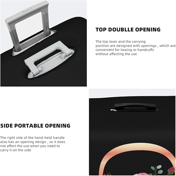 Floral Letter D Travel Luggage Cover Spandex Suitcase Protector Elastic Washable Stretch Suitcase Cover,Size L(Fit 25-28inch Suitcase)