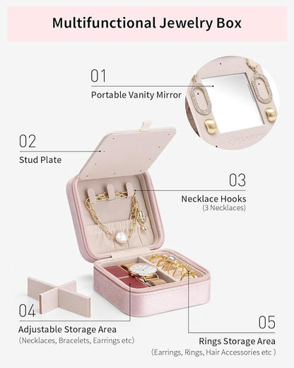 Vlando Christmas Gifts, Travel Jewelry Organizer, Necklace Organizer Earrings Ring Organizer, Travel Wedding Gifts for Women Travel Essentials - Letter S, Pink