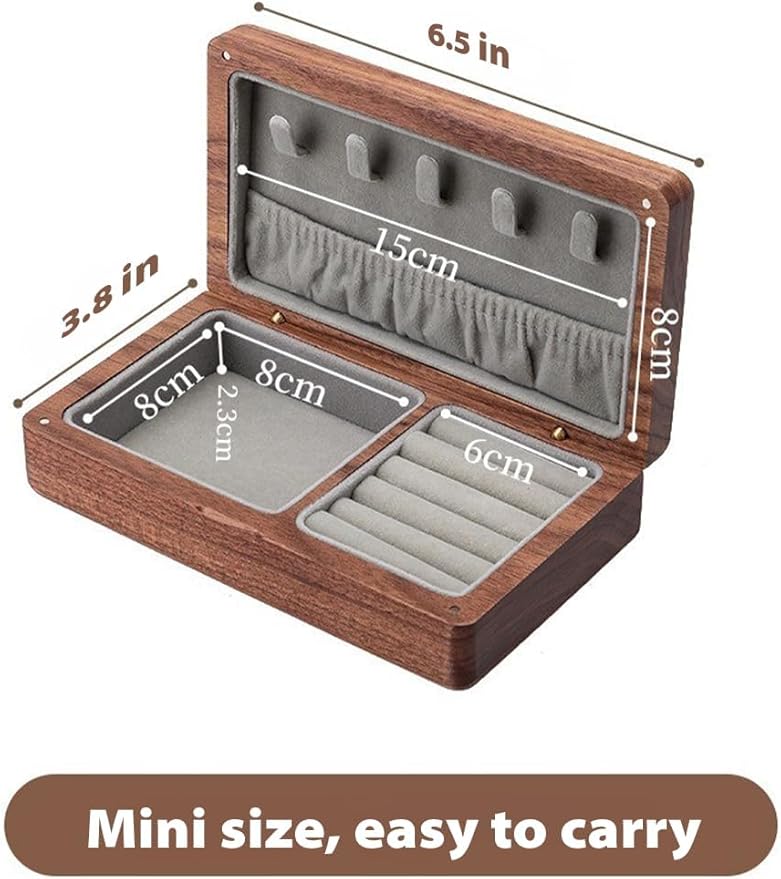 Small Wooden Jewelry Box, Vintage Delicate Walnut Wood Jewelry Case, Ideal Gift for Man Women, Protable Travel Jewelry Organizer