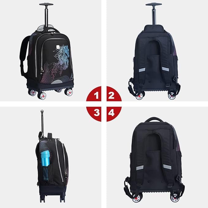 UNIKER Rolling Backpack with Wheels for Travel, Roller Backpack for Women, Wheeled Laptop Bag Fits 15.6 Inch Notebook