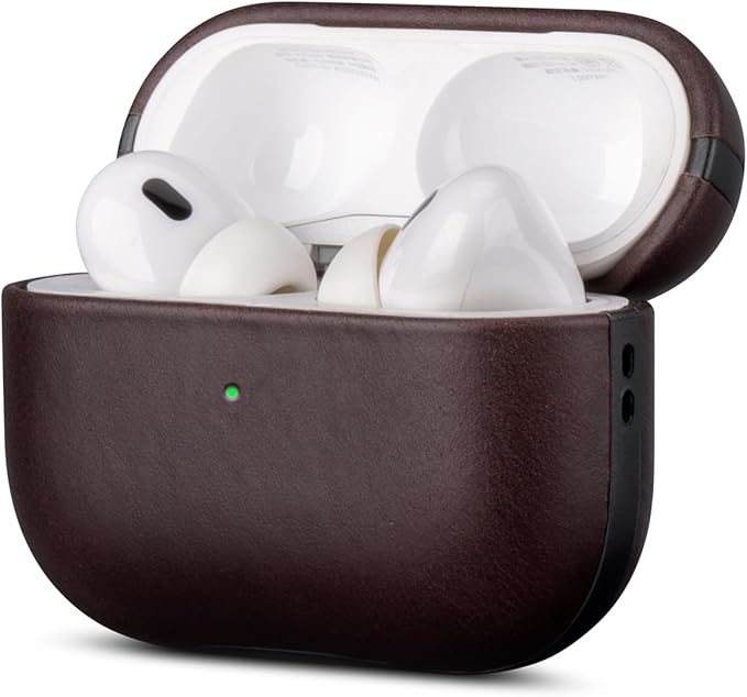 LOPIE Leather Case for AirPods Pro 2nd Generation - Handmade AirPods Pro 2 Case Cover - Made of Oil-Tanned Smooth Leather - Drop Protection Hard Shell Cover Compatible with Wireless Charging - Coffee