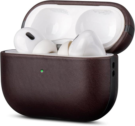 LOPIE Leather Case for AirPods Pro 2nd Generation - Handmade AirPods Pro 2 Case Cover - Made of Oil-Tanned Smooth Leather - Drop Protection Hard Shell Cover Compatible with Wireless Charging - Coffee