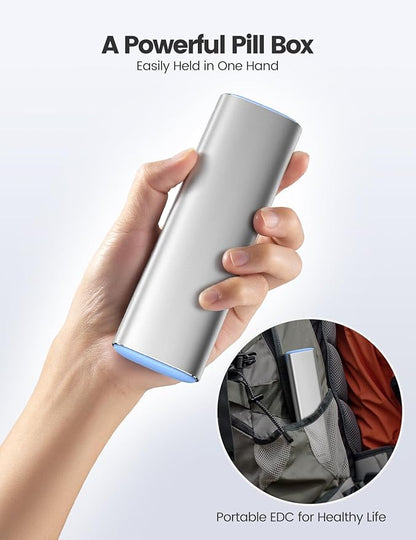 Vaydeer Metal Travel Pill Organizer – Compact Weekly Pill Box for Daily Medication – Portable Small Pill Case for Vitamins, Pills & Supplements (Gunmetal)