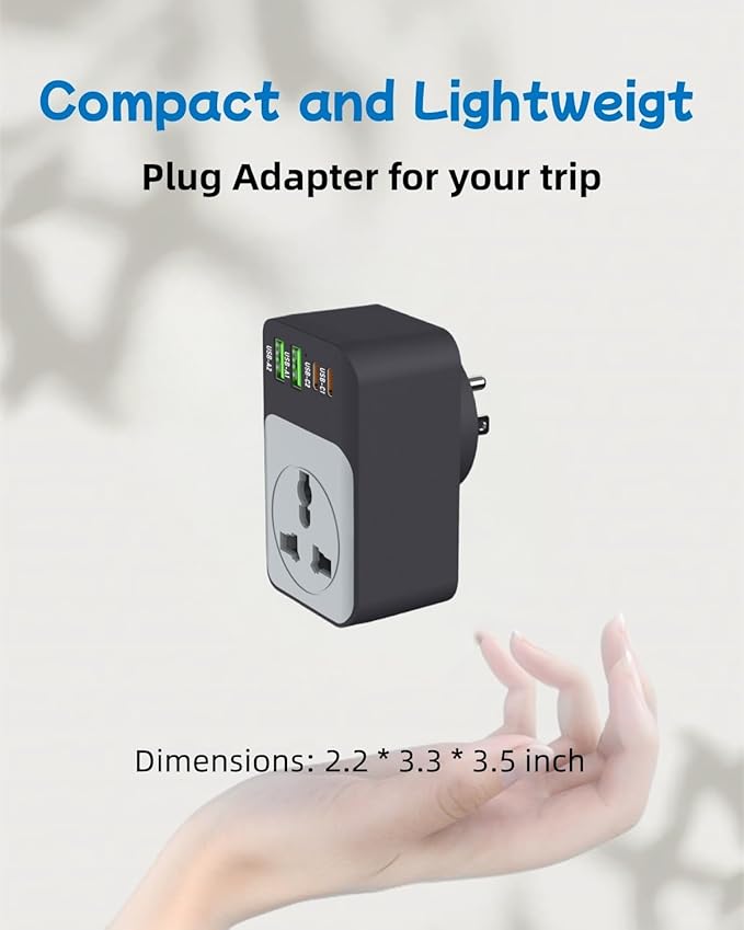 Universal Travel Adapter, COOFINE 65W Plug Adapter with 1 International Outlet 2 PD USB C 2 USB Ports, 110-240v, 5 in 1 Type B Universal Power Adapter for EU UK to US Worldwide Travel