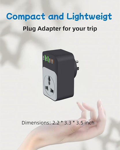 Universal Travel Adapter, COOFINE 65W Plug Adapter with 1 International Outlet 2 PD USB C 2 USB Ports, 110-240v, 5 in 1 Type B Universal Power Adapter for EU UK to US Worldwide Travel