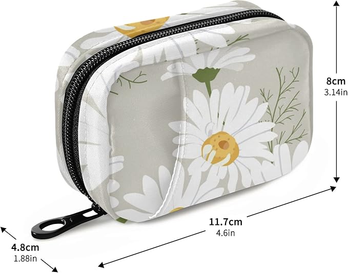 Pill Organizer Travel Weekly Small Cute Pill Box 7 Day Pill Case Vitamin Holder Pill Bottle Organizer Light Grey Daisy Floral
