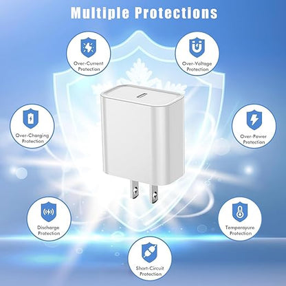 USB C Charger for iPhone 16 Fast Charging,2 Pack 20W Type C Apple Wall Charger Block with 2Pack 10 Foot Extra Long 60W USB C to C Cable Cord for iPhone 16/16Pro/15,iPad Pro 12.9/11,Air 5/4, Mini