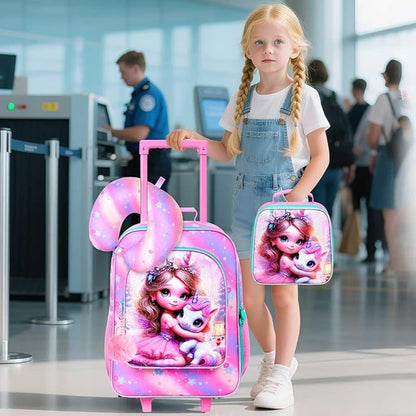 AGSDON 5 Piece Kids Luggage Set for Girls, Cute Rolling Wheels Suitcase for Toddler, Children Travel Carry on Suitcase - unicorn