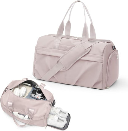 Gym Bag for Women Duffle Bag with Shoe Compartment Yoga Mat Bag Sports Workout Bag Weekend Overnight Bag, Light Pink