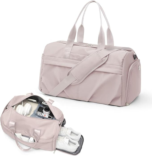 Gym Bag for Women Duffle Bag with Shoe Compartment Yoga Mat Bag Sports Workout Bag Weekend Overnight Bag, Light Pink