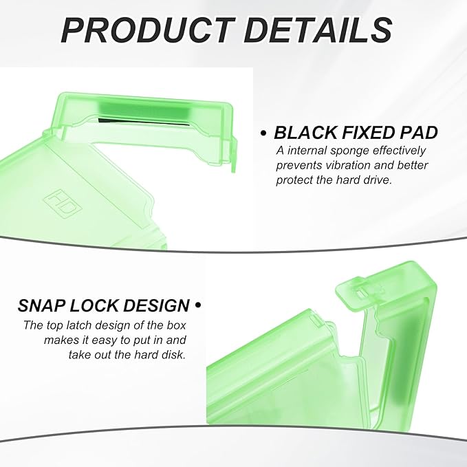 PATIKIL 4.5" x 3.2" Hard Drive Disk Case, 5Pcs Plastic Hard Disk Storage Box Portable Anti-Static Case for 2.5" External SSD HDD, Green